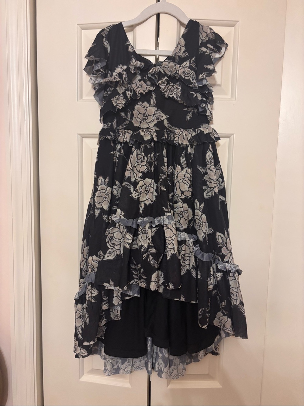 Mia Joy hi- low Girls Black and Tan Floral Ruffle Dress